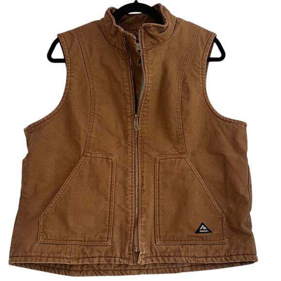RidgeCut Sherpa Lined Canvas Vest Womens Large Tan Full Zip Workwear Outdoors - Picture 2 of 12